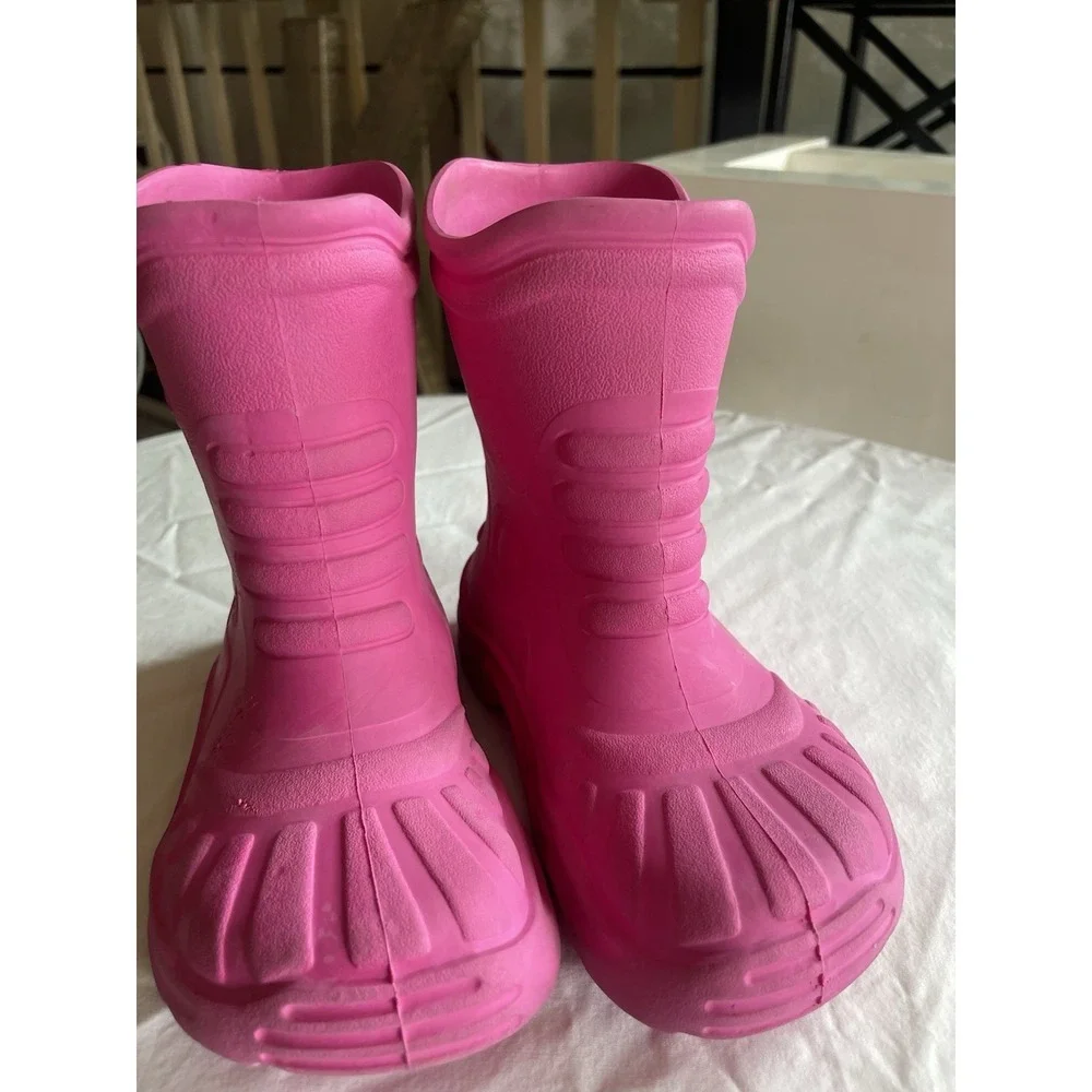 CROCS Youth Big Kids Size 1 Pink Rubber Pull On Crocband  Jaunt Rain Boots